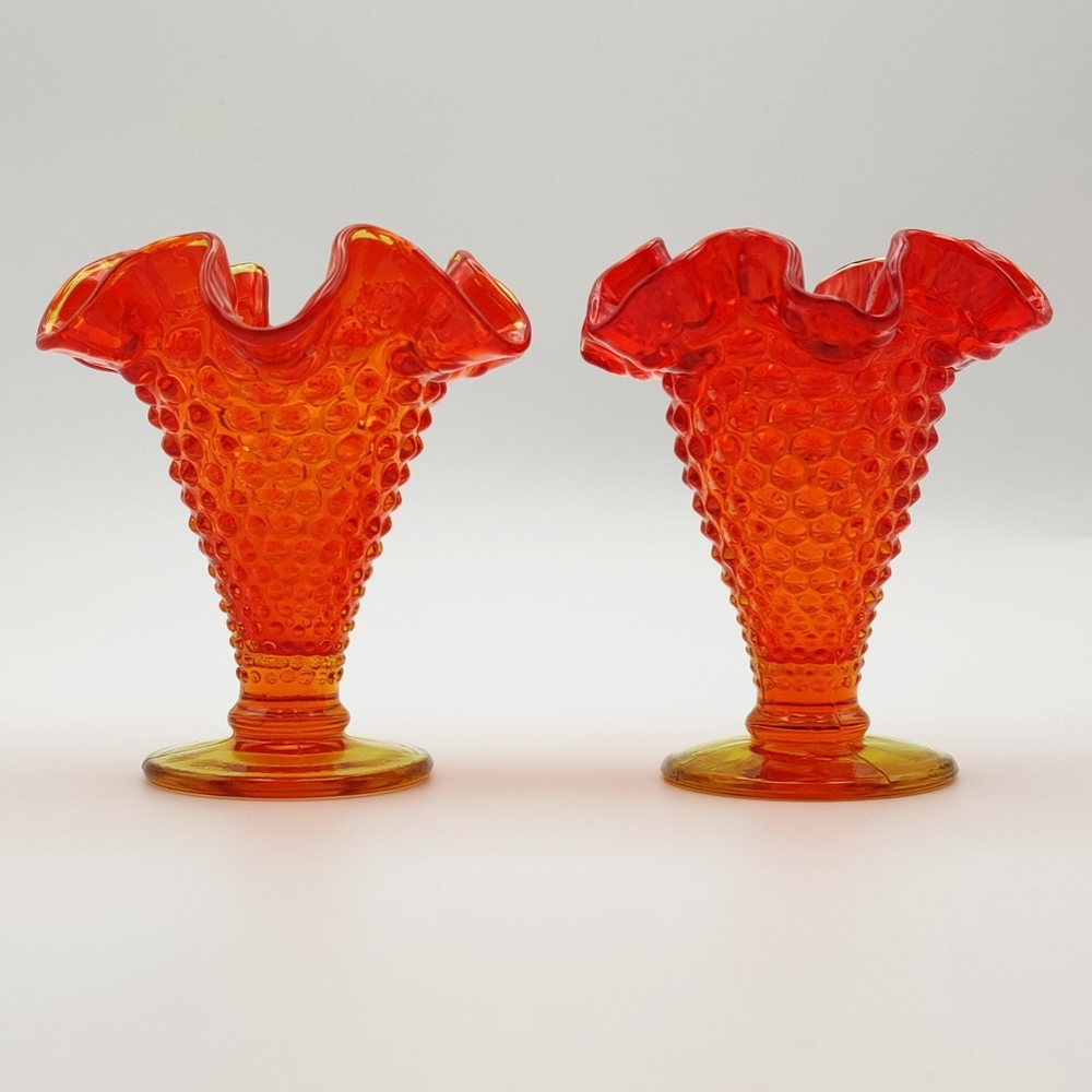Fenton Amberina Ruffled Edge Vases